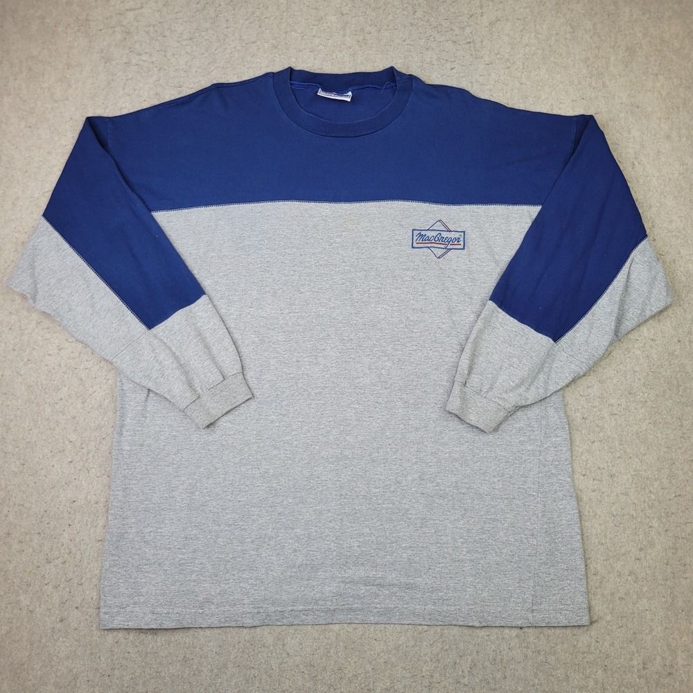 Vintage MacGregor Long Sleeve T‎ Shirt Mens 2XL Gray Blue Logo Made In USA